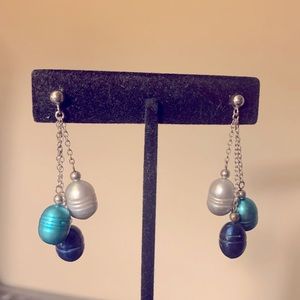 Multi-color freshwater pearl and silver chain earrings by Honora.